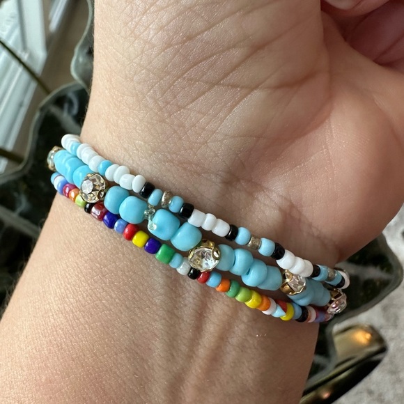 Set of 3 beaded bracelets, multicolor set, rainbow elastic bracelet - Picture 2 of 2